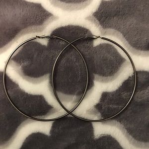 large black/silver hoop earrings